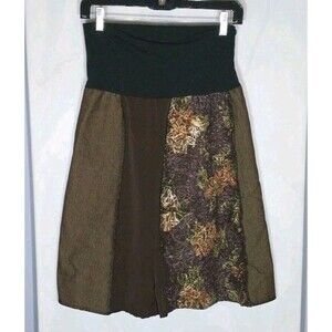 Green 3 Upcycled Patchwork Skirt M Boho Artsy Fairy Grunge Stretch Waist USA Y2K